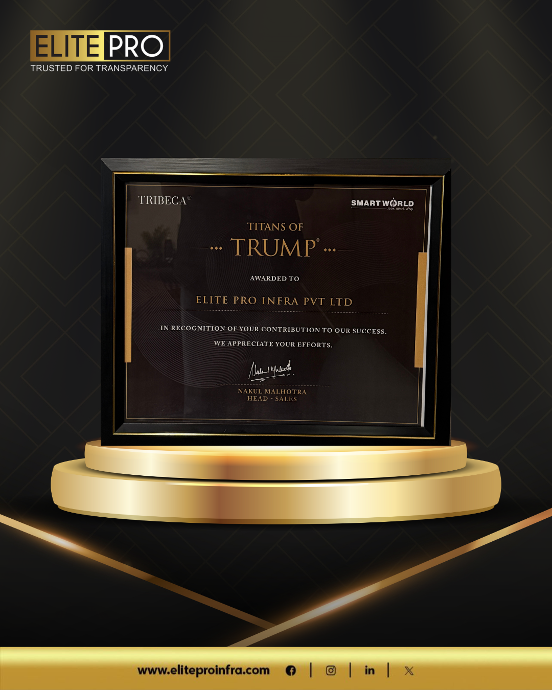 Elite Pro Infraventure award recognition