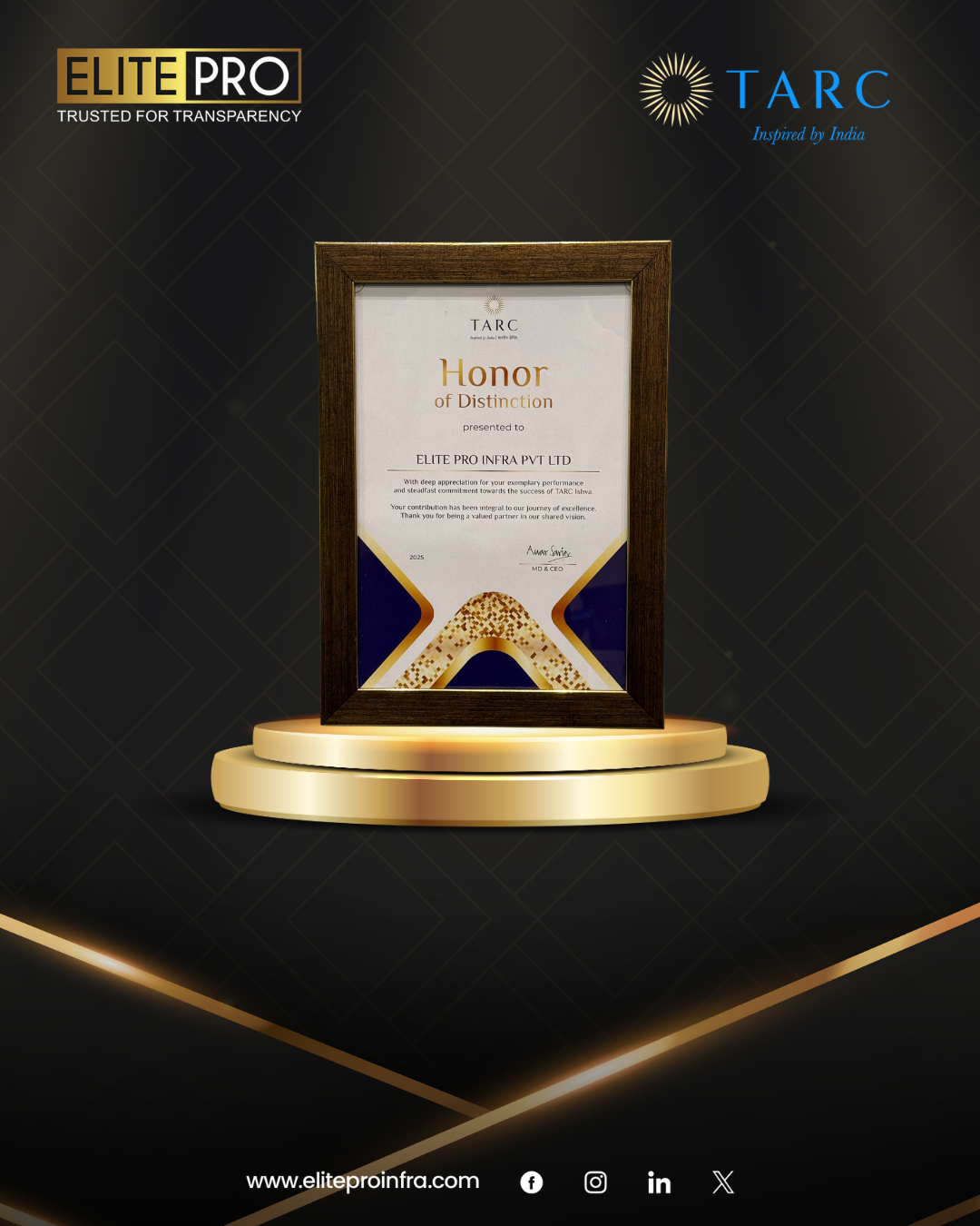 Elite Pro Infraventure award recognition